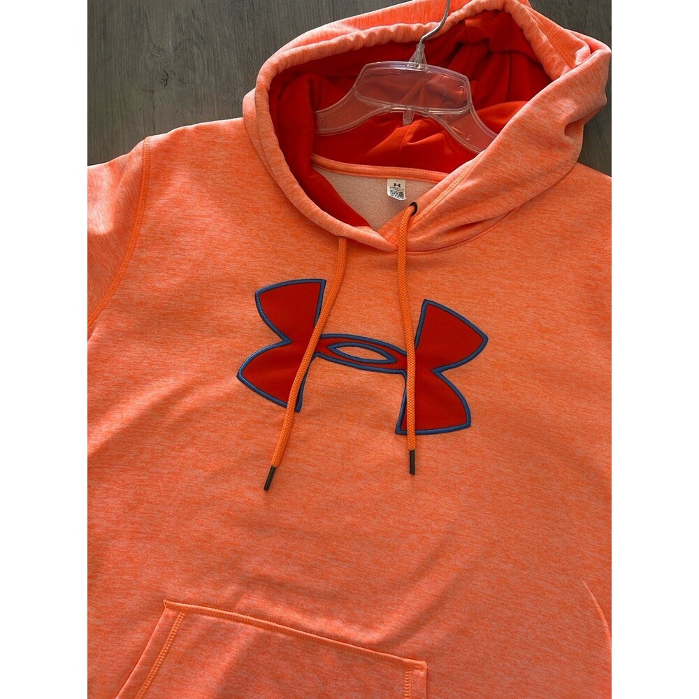 Under Armour Women Hoodie Sz L Orange Pullover Cold Gear front logo pocket
